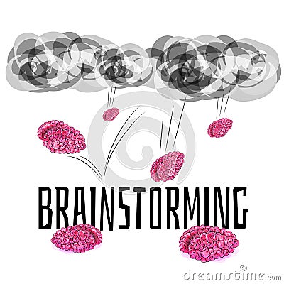 Brainstorming - brains falling from the sky Vector Illustration